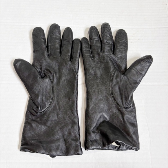 L.L. Bean Leather and Lamsbswool Cashmere Gloves Black Size Small Tan Lining - Picture 2 of 9